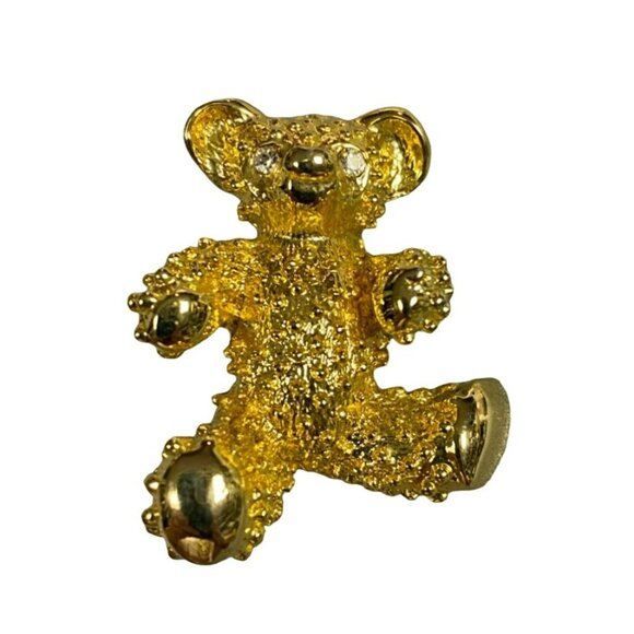 Vintage Teddy Bear Gold Tone Brooches, some with Rhinestones - top one is Avon - Picture 10 of 11